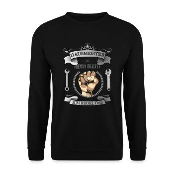 Hausmeister lustiger Spruch - Unisex Pullover - Schwarz - Vorne - Alina (178cm) & Michal (187cm)