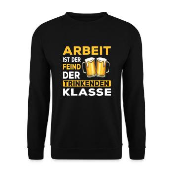 Bier - Arbeit ist der Feind der trinkenden Klasse - Unisex Pullover - Schwarz - Vorne - Alina (178cm) & Michal (187cm)
