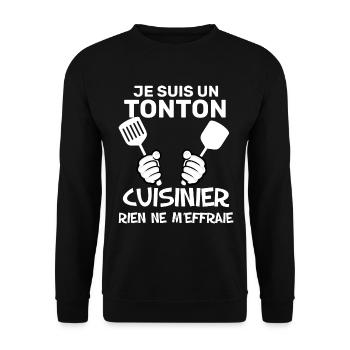Mon Tonton Est Un Super Cuisinier - Sweat-shirt Unisexe - noir - Devant - Alina (178cm) & Michal (187cm)