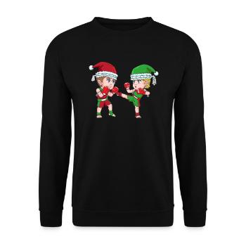 Lustiges Kickboxer Elf Weihnachten Boxen - Unisex Pullover - Schwarz - Vorne - Alina (178cm) & Michal (187cm)