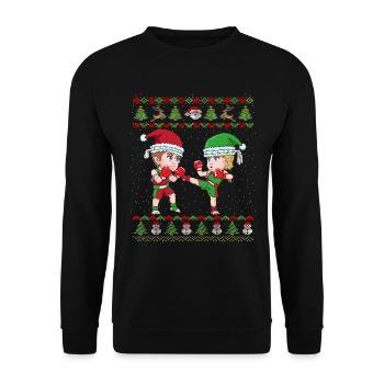 Lustiges Kickboxer Elf Weihnachten Boxen - Unisex Pullover - Schwarz - Vorne - Alina (178cm) & Michal (187cm)