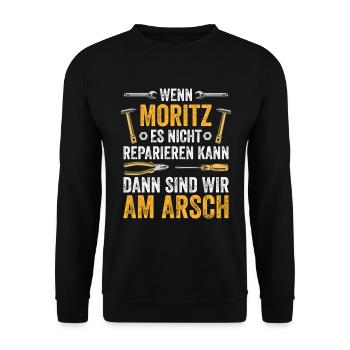Lustiges Moritz Handwerker Heimwerker Sprüche - Unisex Pullover - Schwarz - Vorne - Alina (178cm) & Michal (187cm)