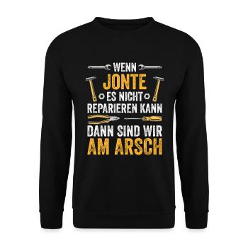Lustiges Jonte Handwerker Heimwerker Sprüche - Unisex Pullover - Schwarz - Vorne - Alina (178cm) & Michal (187cm)