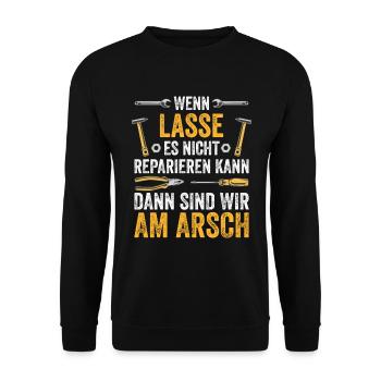 Lustiges Lasse Handwerker Heimwerker Sprüche - Unisex Pullover - Schwarz - Vorne - Alina (178cm) & Michal (187cm)
