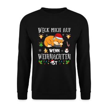 Lustiges Wecke Mich Auf Wenn Weihnachten Ist Fuchs - Unisex Pullover - Schwarz - Vorne - Alina (178cm) & Michal (187cm)