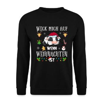 Lustiges Wecke Mich Auf Wenn Weihnachten Ist Kuh - Unisex Pullover - Schwarz - Vorne - Alina (178cm) & Michal (187cm)