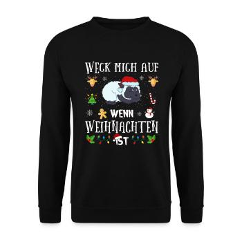 Lustiges Wecke Mich Auf Wenn Weihnachten Ist Schaf - Unisex Pullover - Schwarz - Vorne - Alina (178cm) & Michal (187cm)