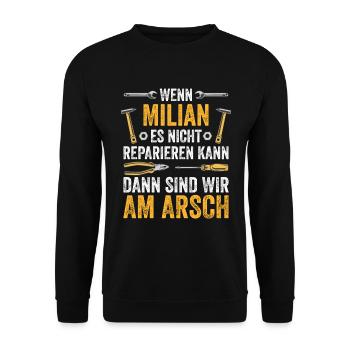 Lustiges Milian Handwerker Heimwerker Sprüche - Unisex Pullover - Schwarz - Vorne - Alina (178cm) & Michal (187cm)