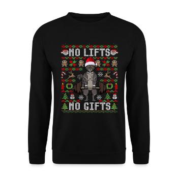 Lustiges No Lifts No Gifts Ugly Christmas Workout - Unisex Pullover - Schwarz - Vorne - Alina (178cm) & Michal (187cm)
