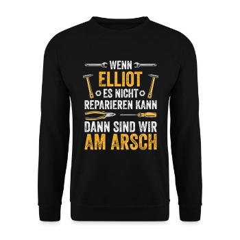 Lustiges Elliot Handwerker Heimwerker Sprüche - Unisex Pullover - Schwarz - Vorne - Alina (178cm) & Michal (187cm)