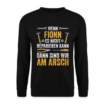 Lustiges Fionn Handwerker Heimwerker Sprüche - Unisex Pullover - Schwarz - Vorne - Alina (178cm) & Michal (187cm)