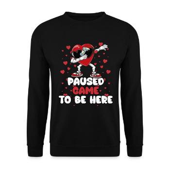 J’ai mis mon jeu en pause pour être ici, - Sweat-shirt Unisexe - noir - Devant - Alina (178cm) & Michal (187cm)