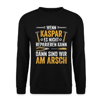 Lustiges Kaspar Handwerker Heimwerker Sprüche - Unisex Pullover - Schwarz - Vorne - Alina (178cm) & Michal (187cm)