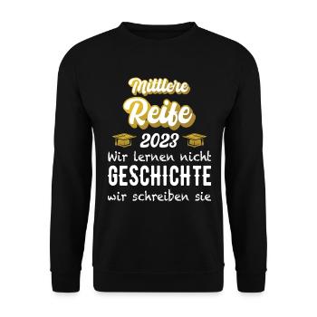 Mittlere Reife Abschluss 2023 Geschenk - Unisex Pullover - Schwarz - Vorne - Alina (178cm) & Michal (187cm)