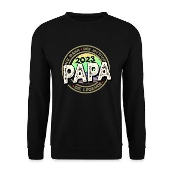Werdender Papa 2023, Der Mann, Der Mythos, Die - Unisex Pullover - Schwarz - Vorne - Alina (178cm) & Michal (187cm)