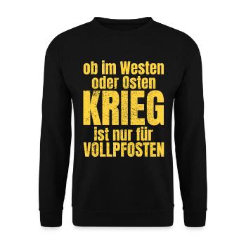 anti Krieg Vollpfosten Frieden Geschenk - Unisex Pullover - Schwarz - Vorne - Alina (178cm) & Michal (187cm)
