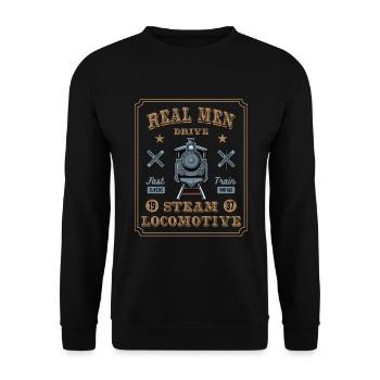 Dampflok Eisenbahn Lokführer Züge - Unisex Pullover - Schwarz - Vorne - Alina (178cm) & Michal (187cm)