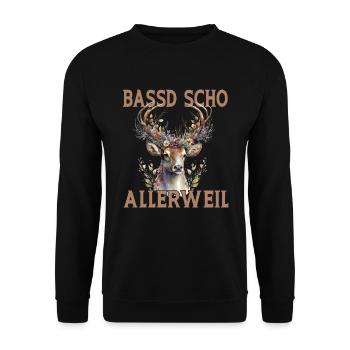 Bassd scho allerweil - Unisex Pullover - Schwarz - Vorne - Alina (178cm) & Michal (187cm)