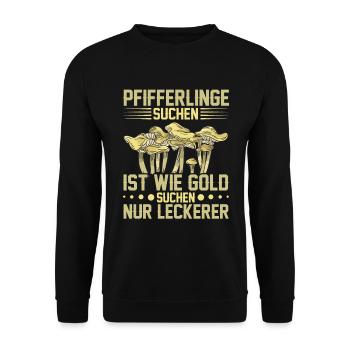 Pfifferlingsammler Pilzsucher Pfifferlinge sammeln - Unisex Pullover - Schwarz - Vorne - Alina (178cm) & Michal (187cm)