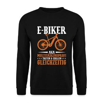 E-Bike Fahrrad Fahrradfahrer Elektrofahrad - Unisex Pullover - Schwarz - Vorne - Alina (178cm) & Michal (187cm)