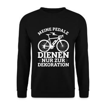 E-Bike Akku Fahrradfahrer Fahrrad Elektrofahrrad - Unisex Pullover - Schwarz - Vorne - Alina (178cm) & Michal (187cm)