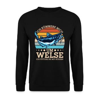 Wels Angeln Norwegen Angelköder Fischerboot - Unisex Pullover - Schwarz - Vorne - Alina (178cm) & Michal (187cm)