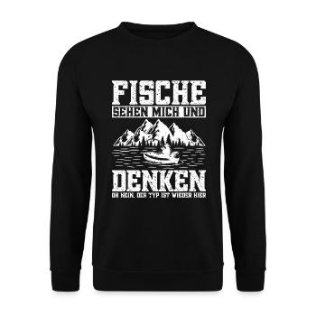 Fischen Angelrute Angelköder Fischerboot Angler - Unisex Pullover - Schwarz - Vorne - Alina (178cm) & Michal (187cm)
