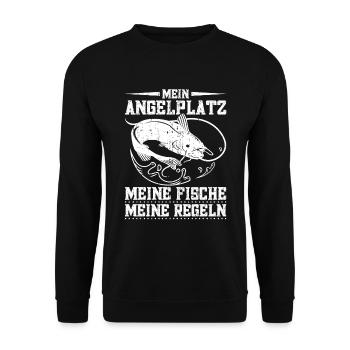 Angelurlaub Angeln Angler Fischerboot Angelköder - Unisex Pullover - Schwarz - Vorne - Alina (178cm) & Michal (187cm)