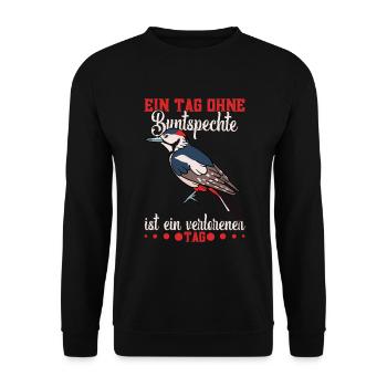 Buntspecht Ornithologe Vogelfreund Spechtliebhaber - Unisex Pullover - Schwarz - Vorne - Alina (178cm) & Michal (187cm)
