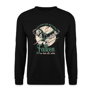 Falkner Motiv Falke Outfit Falkenliebhaber - Unisex Pullover - Schwarz - Vorne - Alina (178cm) & Michal (187cm)