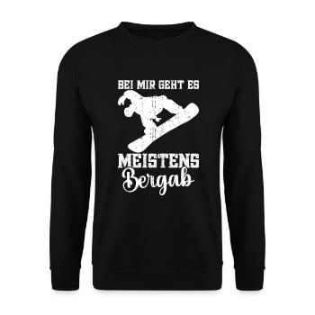 Snowboardfahrer Berge Wintersportler Schnee - Unisex Pullover - Schwarz - Vorne - Alina (178cm) & Michal (187cm)