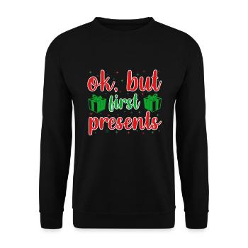 Cadeau de Noël d’abord - Dictons de Noël - Sweat-shirt Unisexe - noir - Devant - Alina (178cm) & Michal (187cm)