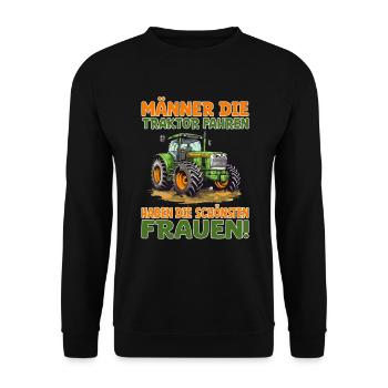 Traktor fahren Bauern und Landwirte Trecker Spruch - Unisex Pullover - Schwarz - Vorne - Alina (178cm) & Michal (187cm)