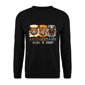 Bärtigermann - Bär Tiger Mann -ein echter Wikinger - Unisex Pullover - Schwarz - Vorne - Alina (178cm) & Michal (187cm)
