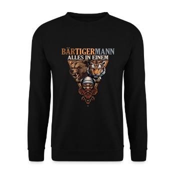 Wikinger - Bärtigermann Bär Tiger Mann - Unisex Pullover - Schwarz - Vorne - Alina (178cm) & Michal (187cm)