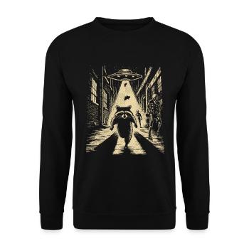 Un raton laveur fuit les extraterrestres et les OVNIS - Sweat-shirt Unisexe - noir - Devant - Alina (178cm) & Michal (187cm)
