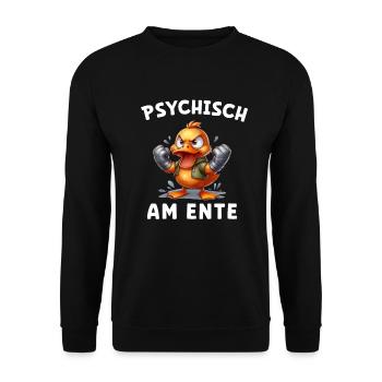 Psychisch am Ente - Ente will boxen - Unisex Pullover - Schwarz - Vorne - Alina (178cm) & Michal (187cm)
