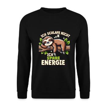 Faultier spart Energie - lustiges Faultier Design - Unisex Pullover - Schwarz - Vorne - Alina (178cm) & Michal (187cm)