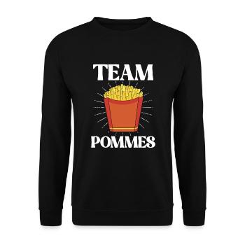 Lustiges Team Pommes Design French Fries Kartoffel - Unisex Pullover - Schwarz - Vorne - Alina (178cm) & Michal (187cm)