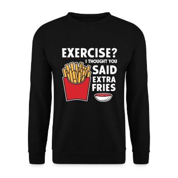 Exercise Extra Fries Fitnessstudio Gym Lustig - Unisex Pullover - Schwarz - Vorne - Alina (178cm) & Michal (187cm)