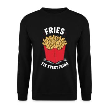 Fries Fix Everything - Unisex Sweatshirt - black - Front - Alina (178cm) & Michal (187cm)