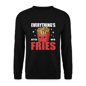 Pommes Tüte Essen Everything's Better With Fries - Unisex Pullover - Schwarz - Vorne - Alina (178cm) & Michal (187cm)