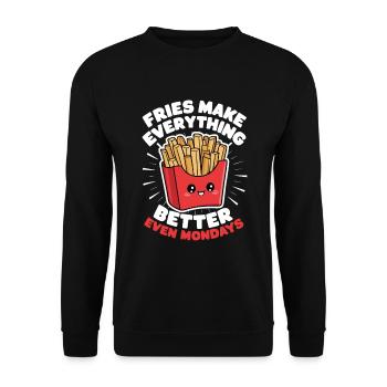 Pommes Liebhaber Montag Fast Food Fritten Geschenk - Unisex Pullover - Schwarz - Vorne - Alina (178cm) & Michal (187cm)