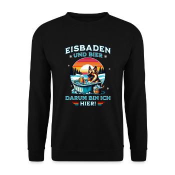 Eisbaden Schäferhund - Bier Eisbader Winterspaß - Unisex Pullover - Schwarz - Vorne - Alina (178cm) & Michal (187cm)