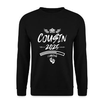 Cousin 2025 Loading Spruch - Unisex Pullover - Schwarz - Vorne - Alina (178cm) & Michal (187cm)