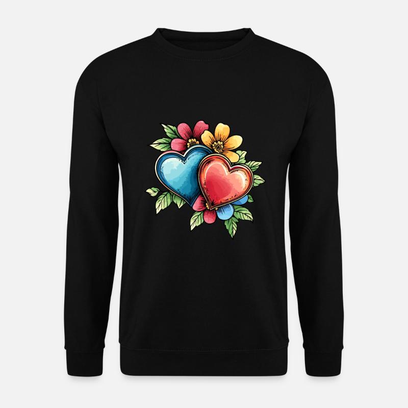 Herzen Blumen - Unisex Pullover - Schwarz