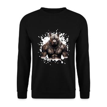 Hund Pit Muskeln Bodybuilding Beast - Unisex Pullover - Schwarz - Vorne - Alina (178cm) & Michal (187cm)