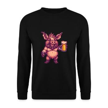 Pig Pixel Beer Wild Boar - Unisex Sweatshirt - black - Front - Alina (178cm) & Michal (187cm)