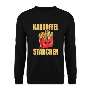 Kartoffel Stäbchen Pommestüte Pommesbude Geschenk - Unisex Pullover - Schwarz - Vorne - Alina (178cm) & Michal (187cm)