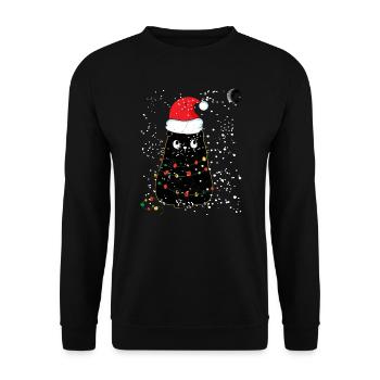 Weihnachtskatze / Weihnachtslicht / Miau Weihnachten - Unisex Pullover - Schwarz - Vorne - Alina (178cm) & Michal (187cm)